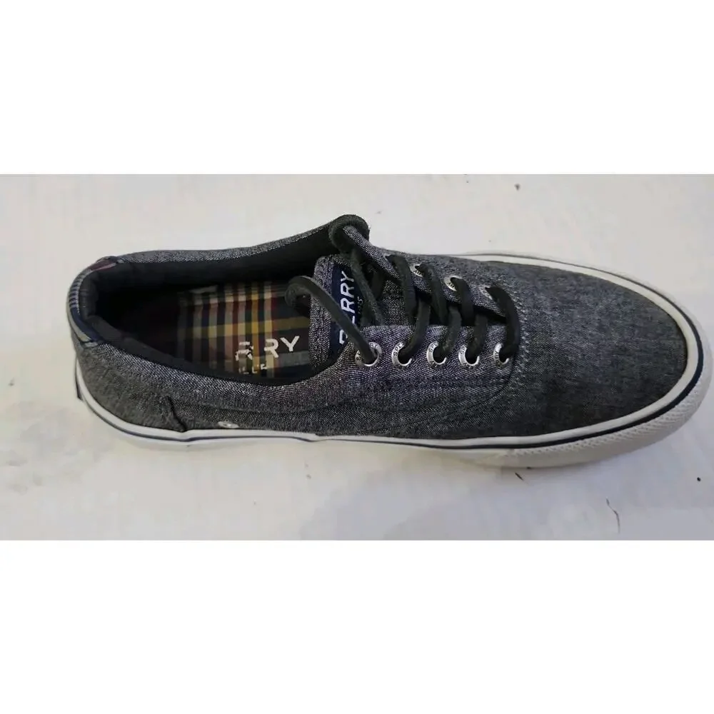 Sperry Top Sider Shoes Mens 5.5 Halyard Sneakers Gray Canvas Low Top STS22961